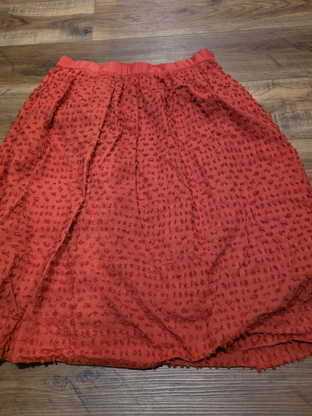 J.Crew Women’s Size 16 Red Textured Swiss Dot Midi Skirt Elastic Waist Cotton
